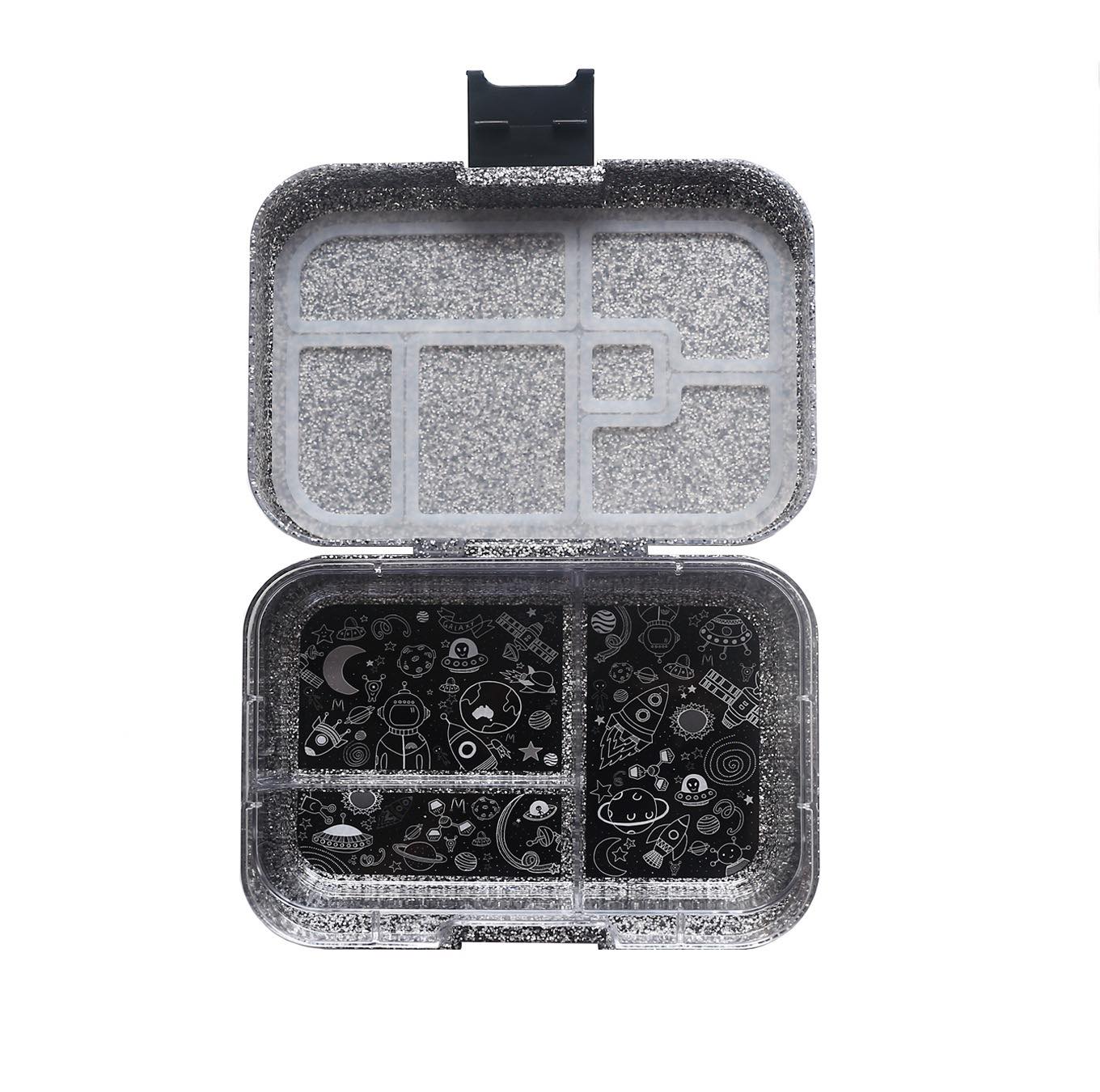 קופסת אוכל מאנץ' בוקס עם נצנצים Sparkle Black (Mega3 artwork tray) 7606